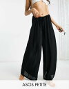【送料無料】 エイソス レディース カジュアルパンツ ボトムス ASOS DESIGN Petite drawstring palazzo beach pants in black Black