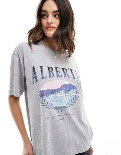 【送料無料】 コットンオン レディース Tシャツ トップス Cotton On boxy tee with Alberta graphic in gray WINTER NIGHT MARL 【送料無料】 コットンオン レディース Tシャツ トップス Cotton On boxy tee with Alberta graphic in gray WINTER NIGHT MARL