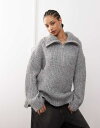 【送料無料】 ウィークデイ レディース ニット・セーター アウター Weekday Cillia half zip extreme collar heavyweight sweater in gray melange Gray melange(4)