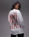 【送料無料】 トップショップ レディース Tシャツ トップス Topshop graphic hotel rouge long sleeve skater tee in white STONE