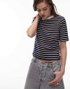 【送料無料】 マンゴ レディース Tシャツ トップス Mango contrast neck striped T-shirt in navy NAVY
