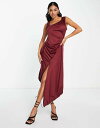 【送料無料】 エイミー・リー レディース ワンピース トップス Amy Lynn satin gathered midi dress in burgundy Dark Purple(4)