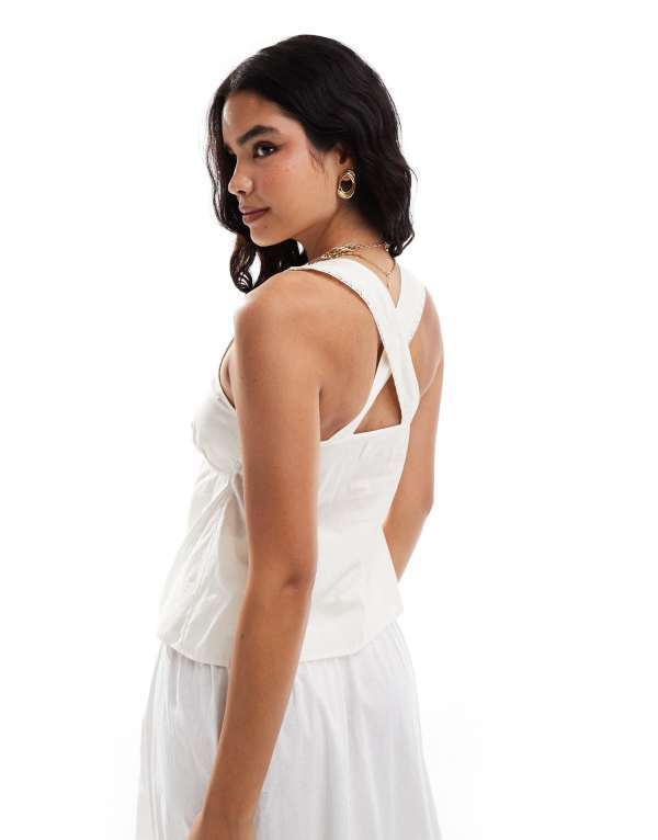 【送料無料】 エイソス レディース シャツ トップス ASOS DESIGN cotton cami top with front ties in white White