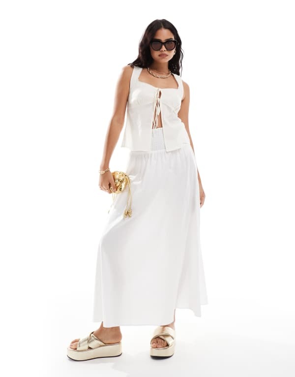 【送料無料】 エイソス レディース シャツ トップス ASOS DESIGN cotton cami top with front ties in white White