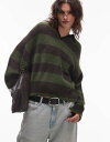 【送料無料】 トップショップ レディース ニット・セーター アウター topshop knitted fluffy stripe relaxed polo in gray and green Multi(4)