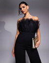 【送料無料】 ルルズ レディース ジャンプスーツ トップス Lulu's tulle bandeau top jumpsuit in black Black