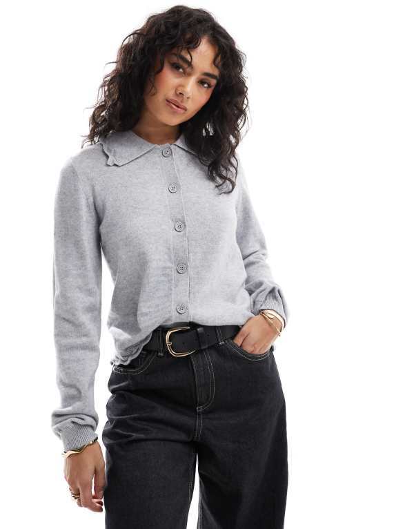 ̵ ֥ ǥ ǥ  Object polo cardigan with scalloped tr...