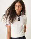 【送料無料】 ガント レディース ポロシャツ トップス Gant ribbed contrast tipped polo top in cream Eggshe...