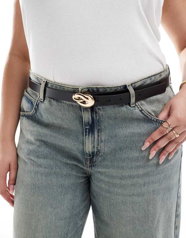 【送料無料】 エイソス レディース ベルト アクセサリー ASOS DESIGN CURVE leather knot buckle waist and hip belt Black