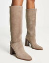 【送料無料】 マンゴ レディース ブーツ・レインブーツ シューズ Mango suede heeled boot in beige BEIGE