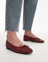 【送料無料】 マンゴ レディース パンプス シューズ Mango studded bow front ballet pumps in red RED