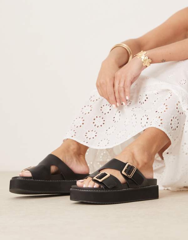 ̵ 쥤 ǥ  塼 RAID Narina asymmetric double buckle flatfo...