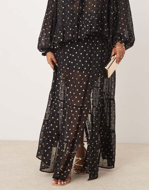 【送料無料】 エイソス レディース スカート ボトムス ASOS DESIGN Curve metallic spot maxi skirt in black & gold Black/gold