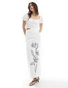 フォース&レックレス レディース ボトムス スカート リネン系 スカート WHITE 4th & Reckless linen look floral embroidered maxi skirt in white