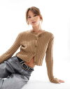 【送料無料】 エイソス レディース カーディガン アウター ASOS DESIGN ribbed crew neck cardigan in mocha Moc...