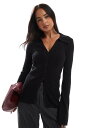 【送料無料】 エイソス レディース カーディガン アウター ASOS DESIGN ribbed V-neck collared cardigan in bla...