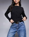 【送料無料】 エイソス レディース カーディガン アウター ASOS DESIGN mini rib ruffle cardigan in black Blac...