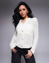 【送料無料】 エイソス レディース カーディガン アウター ASOS DESIGN ladder knit cardigan in ivory Ivory