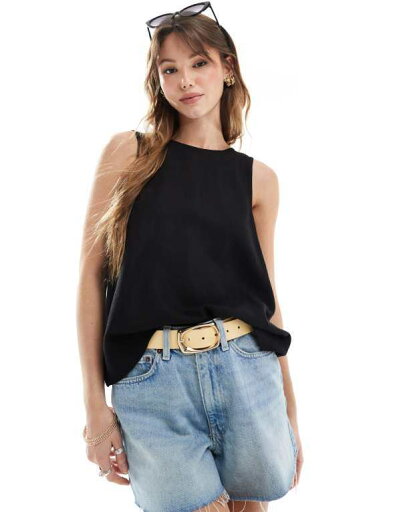 【送料無料】 エイソス レディース シャツ トップス ASOS DESIGN tank top with scoop back in linen blend in black Black 【送料無料】 エイソス レディース シャツ トップス ASOS DESIGN tank top with scoop back in linen blend in black Black