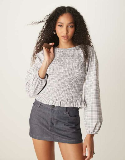 【送料無料】 エイソス レディース シャツ トップス ASOS DESIGN shirred top in brown plaid Brown Check 【送料無料】 エイソス レディース シャツ トップス ASOS DESIGN shirred top in brown plaid Brown Check
