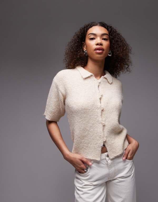 【送料無料】 トップショップ レディース シャツ トップス Topshop wool look bu