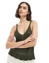 【送料無料】 オンリー レディース ベスト トップス Only crochet tank top in khaki Forest night