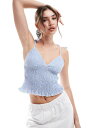 【送料無料】 エイソス レディース シャツ トップス ASOS DESIGN shirred cami top in blue gingham Blue Str...