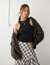【送料無料】 コルージョン レディース ベスト トップス COLLUSION racer tank top in semi sheer stripe Black