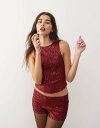 【送料無料】 モーテル レディース ベスト トップス Motel Hala drape sequin tank top in burgundy - part o...