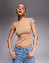 【送料無料】 リバーアイランド レディース Tシャツ トップス River Island cap sleeve tee in brown Brown - lig...