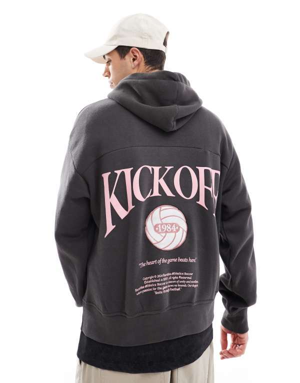 ̵ ٥륷奫  ѡå  Bershka kick off back printed hoodie ...