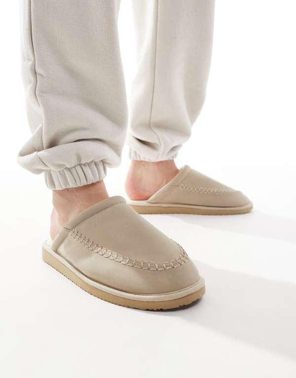 【送料無料】 エイソス メンズ サンダル シューズ ASOS DESIGN slippers in stone faux suede with chunky sole Stone