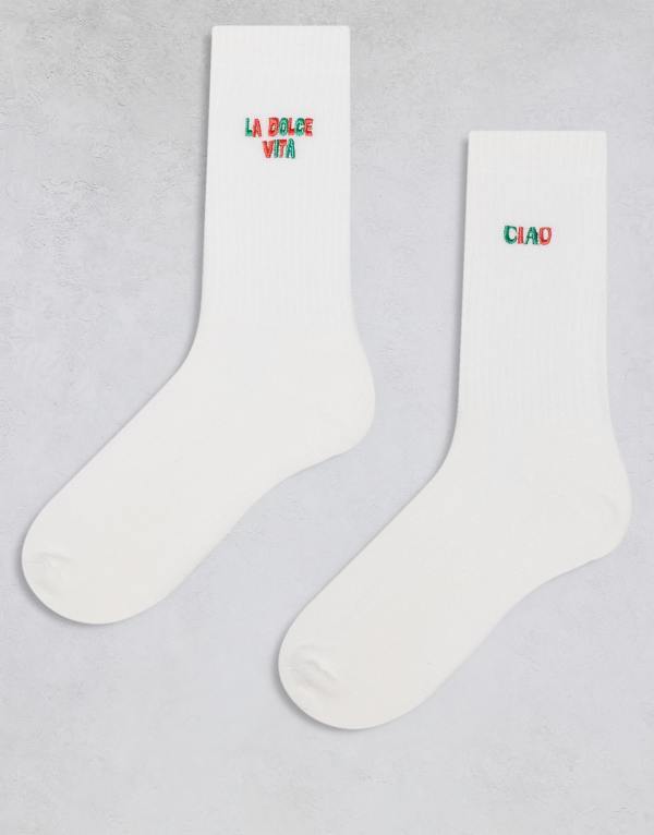 ̵     ASOS DESIGN 2-pack socks with Ciao and La D...