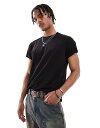 【送料無料】 ベルシュカ メンズ Tシャツ トップス Bershka linen look t-shirt in black Black(4)