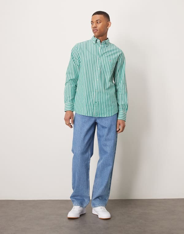 【送料無料】 ガント メンズ シャツ トップス GANT shield logo classic stripe poplin shirt in mid green MID GREEN