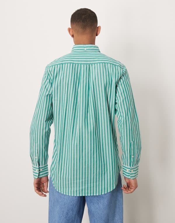 【送料無料】 ガント メンズ シャツ トップス GANT shield logo classic stripe poplin shirt in mid green MID GREEN
