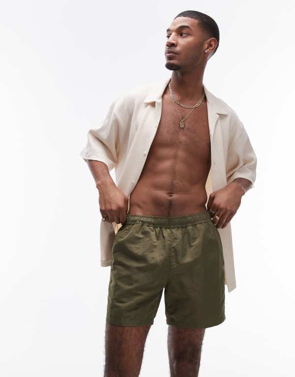 【送料無料】 トップマン メンズ ハーフパンツ・ショーツ 水着 Topman swim shorts in khaki Khaki