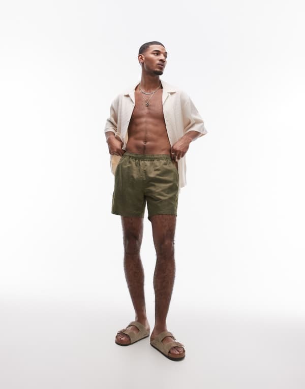 【送料無料】 トップマン メンズ ハーフパンツ・ショーツ 水着 Topman swim shorts in khaki Khaki