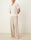 【送料無料】 エイソス メンズ カジュアルパンツ ボトムス ASOS DESIGN extreme wide leg dress pants with front pleats in stone STONE(4)