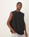【送料無料】 エイソス メンズ ベスト トップス ASOS DESIGN heavyweight oversized washed tank top 220gsm in black Black(4)