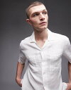 【送料無料】 マンゴ メンズ シャツ トップス Mango open collar short sleeve linen mix shirt in white WHITE