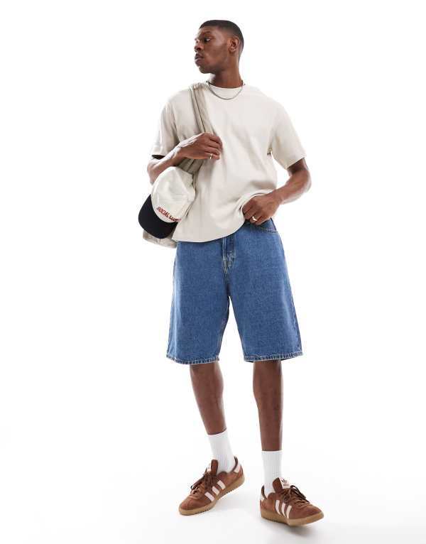 【送料無料】 ジャック アンド ジョーンズ メンズ ハーフパンツ・ショーツ ボトムス Jack & Jones baggy denim shorts in mid blue Blue Denim