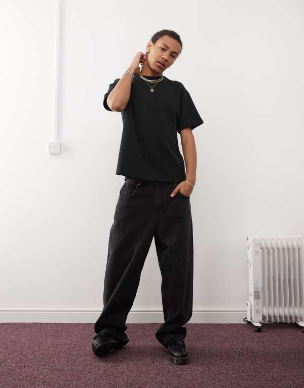 【送料無料】 パクサン メンズ Tシャツ トップス Pacsun waffle knit oversized T-shirt in black Jet Black