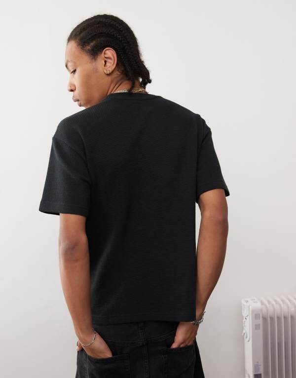 【送料無料】 パクサン メンズ Tシャツ トップス Pacsun waffle knit oversized T-shirt in black Jet Black