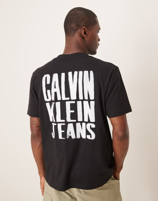 ̵ Х󥯥饤  T ȥåץ Calvin Klein Jeans paint back print logo...