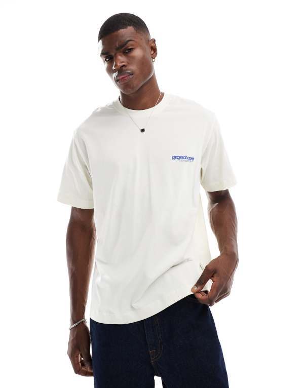 【送料無料】 ジャック アンド ジョーンズ メンズ Tシャツ トップス Jack & Jones oversized T-shirt with Project Core print in off-white Sweetcorn