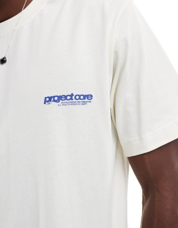 【送料無料】 ジャック アンド ジョーンズ メンズ Tシャツ トップス Jack & Jones oversized T-shirt with Project Core print in off-white Sweetcorn