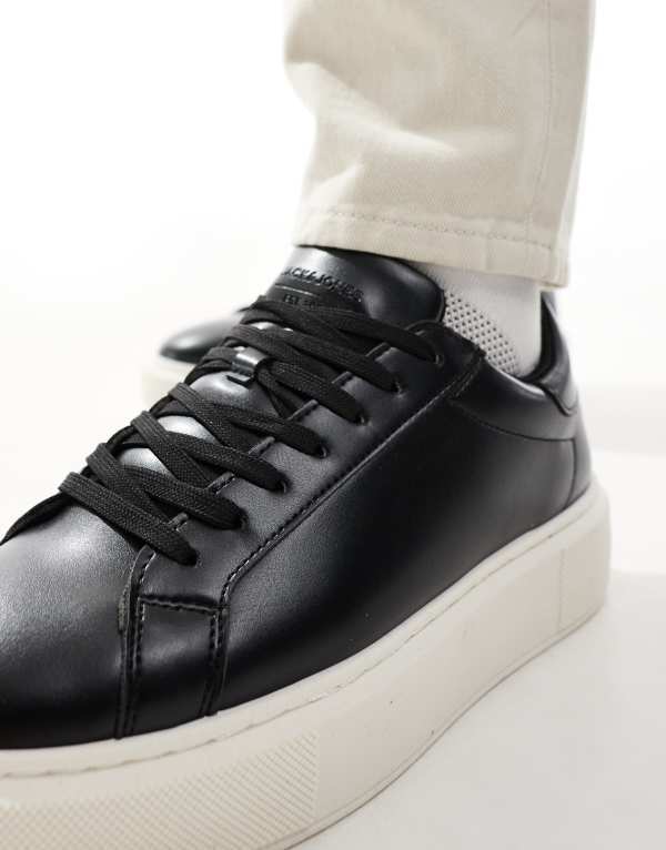 ジャック アンド ジョーンズ メンズ シューズ スニーカー レザー フェイクレザー Jack & Jones faux leather trainer Anthracite ブラック