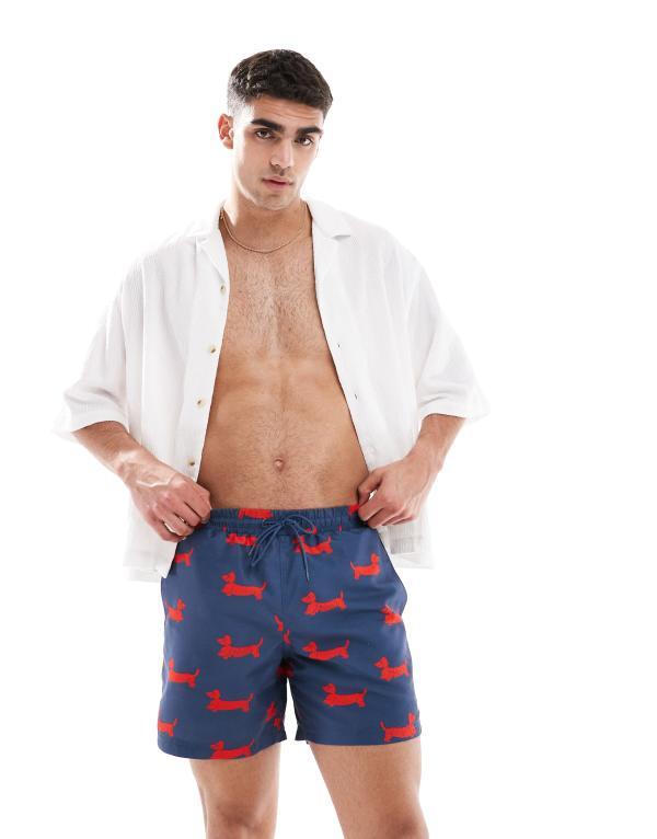 【送料無料】 ファーラー メンズ ハーフパンツ・ショーツ 水着 Farah Colbert archive dog print swim shorts in navy and red Navy
