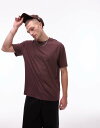 【送料無料】 トップマン メンズ Tシャツ トップス Topman oversized fit T-shirt with linen blend in brown BROWN(4)